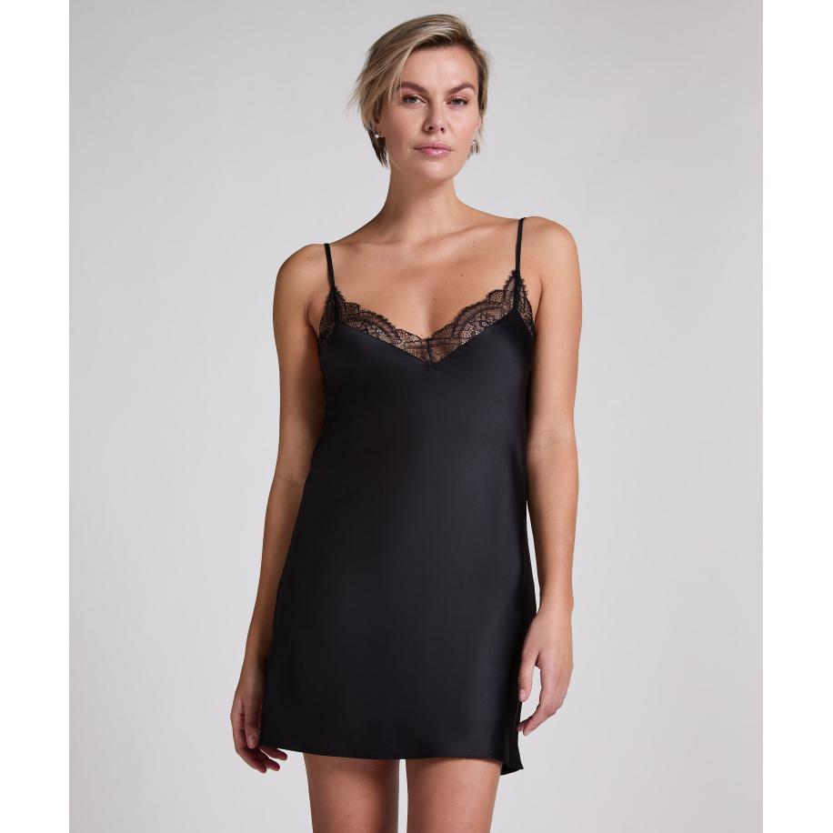 Hunkemöller Slipdress Lace Zwart Zwart