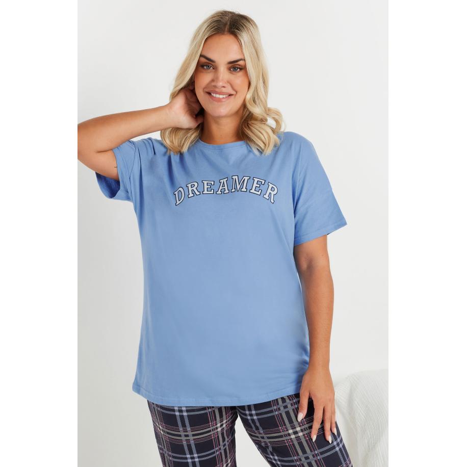 Yours Pyjamatop Met 'Dreamer' Slogan In Blauw Size 66-68 Blauw