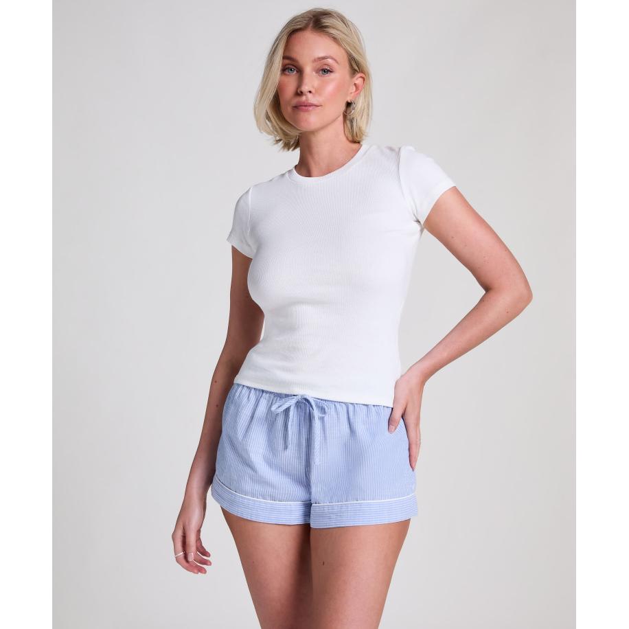 Hunkemöller Shorts Katoen Blauw Blauw