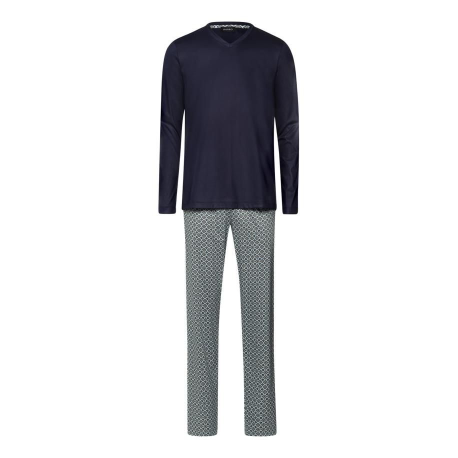 Hanro Hanro Pyjama lang Night & Day donkerblauw / grijs -