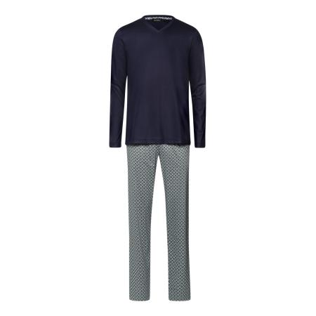 Hanro Hanro Pyjama lang Night & Day donkerblauw / grijs