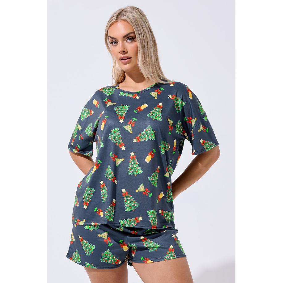 Limited Collection Curve Marineblauwe Kerstboom Novelty Pyjamaset Size 54-56 Blauw