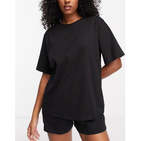 ASOS DESIGN Mix en match Oversized katoenen pyjama-T-shirt in zwart
