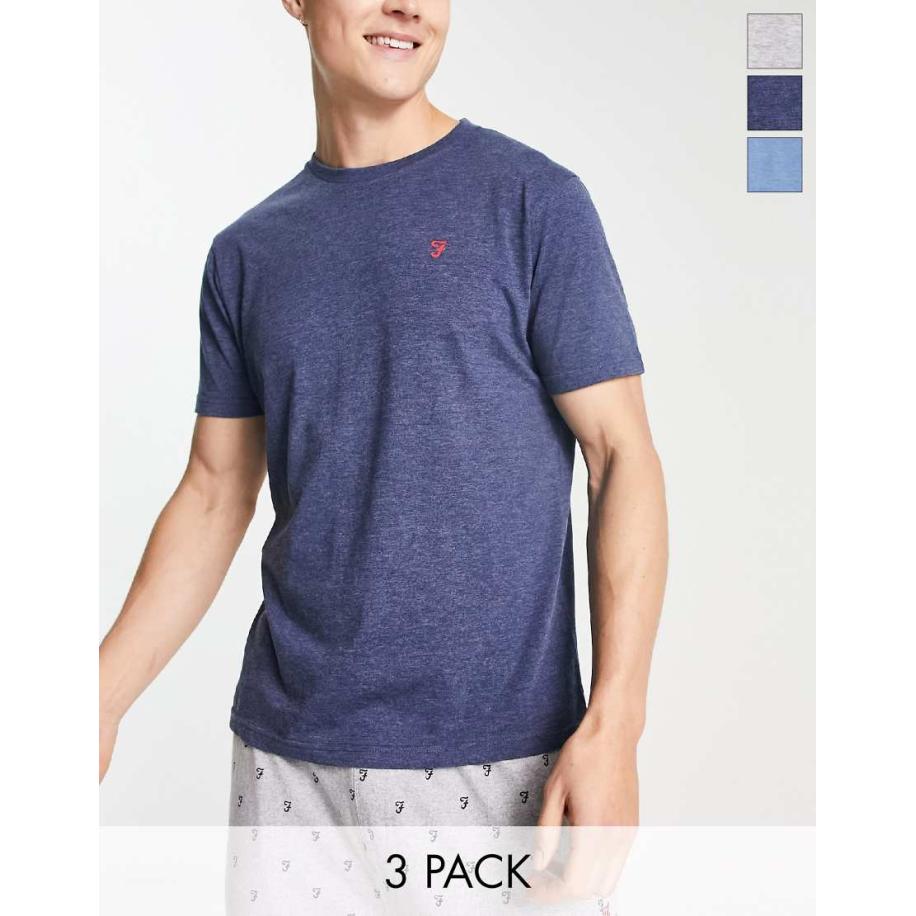 Farah - Set van 3 T-shirts in marineblauw, grijs en marineblauw Blauw