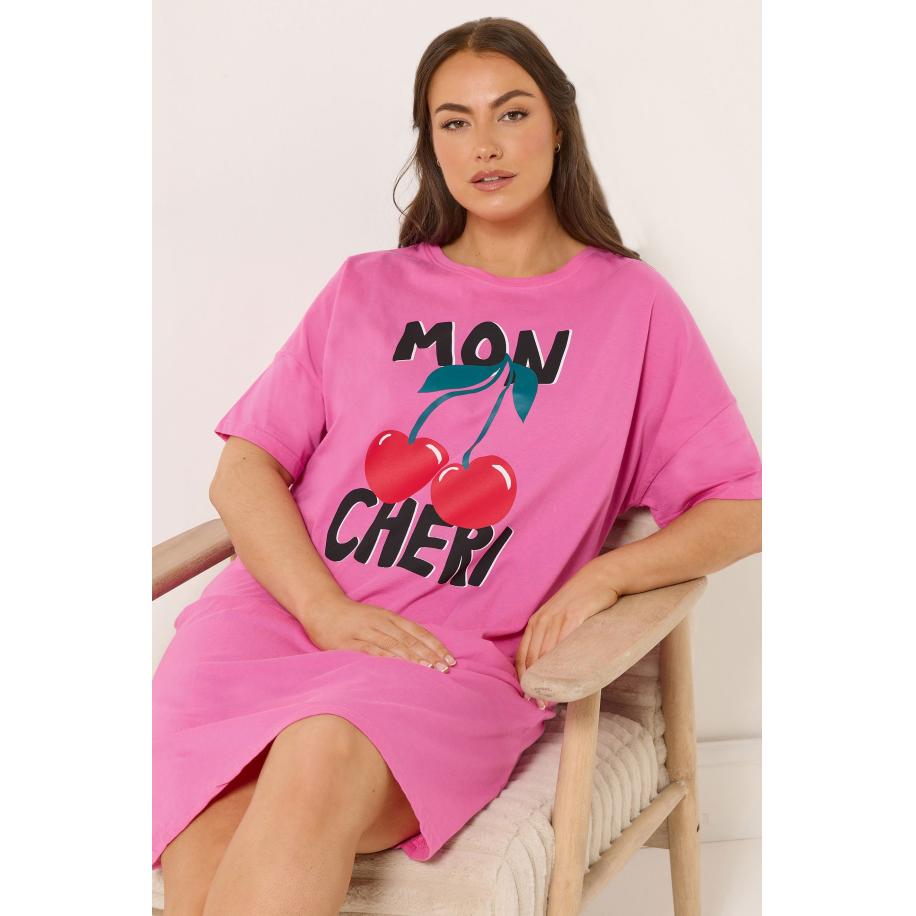 Yours Curve Roze 'Mon Cheri' Nachthemd Size 66-68 Roze