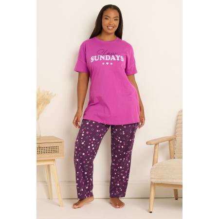 Yours Curve Roze 'Slow Sundays' Hartvormige Wijde Pyjamaset Size 66-68