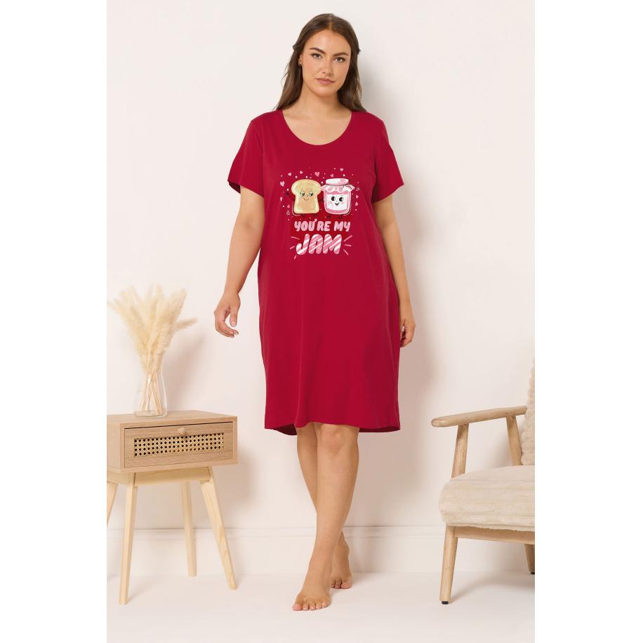 Yours Curve Rood 'You're My Jam' Nachthemd Met Lange Achterkant Size 66-68 Rood