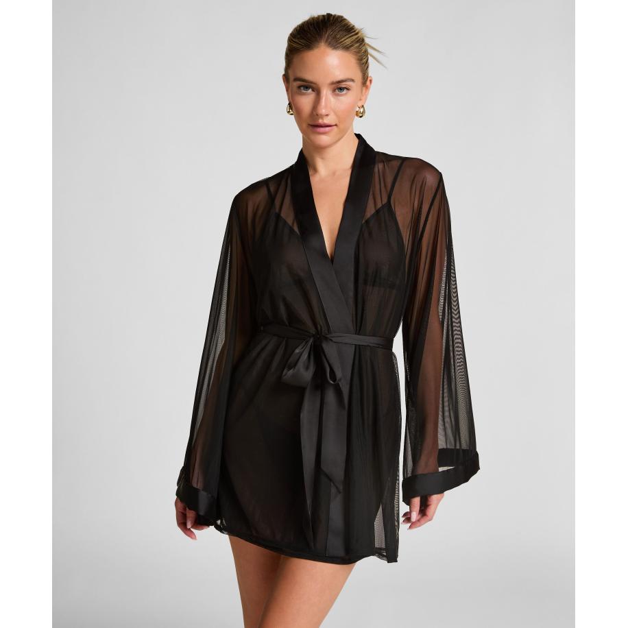 Hunkemöller Kimono Maxime Tulle Zwart Zwart
