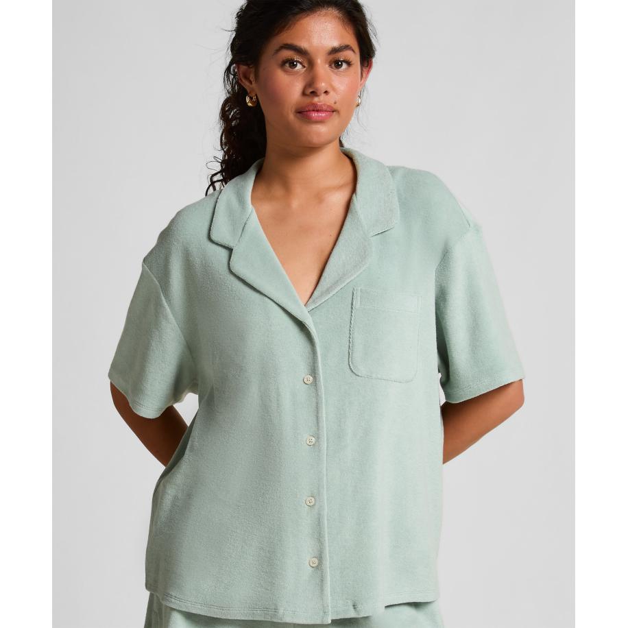 Hunkemöller Overhemd met badstoftextuur en knoopsluiting Groen Groen