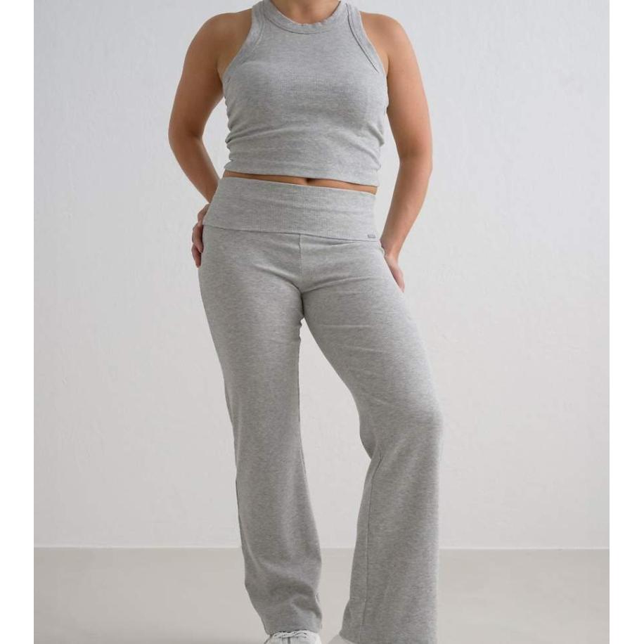 Aim'n Geribbelde petite broek in grijs melange Grijs