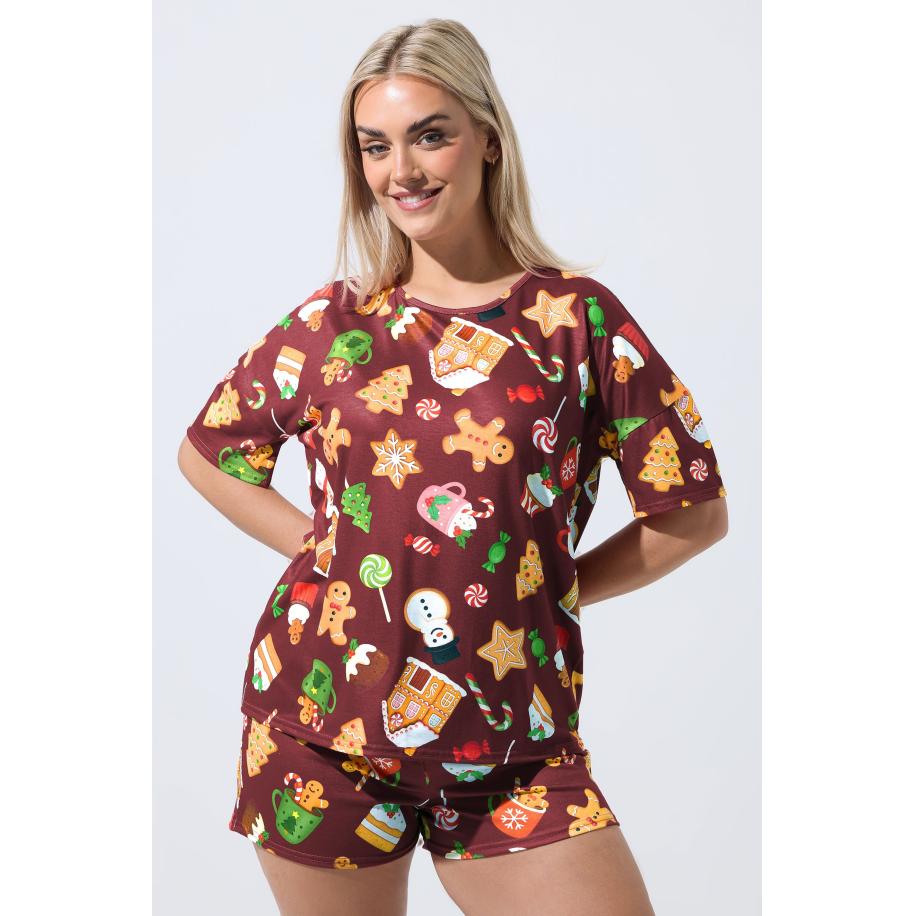 Limited Collection Bordeaurode Kerst Pyjamaset Met Gingerbread Man Size 58-60 Rood