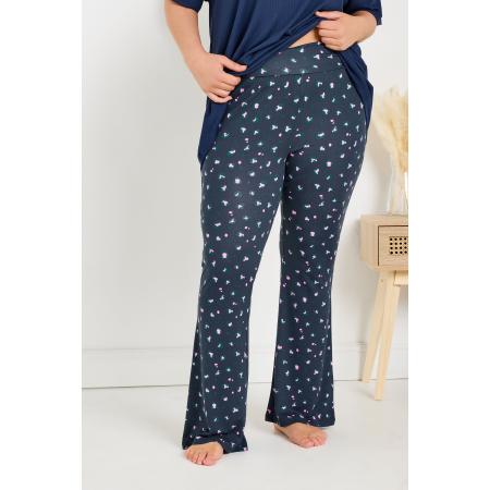 Yours Flared Soft Touch Pyjamabroek Met Luipaardprint In Donkerblauw Size 66-68
