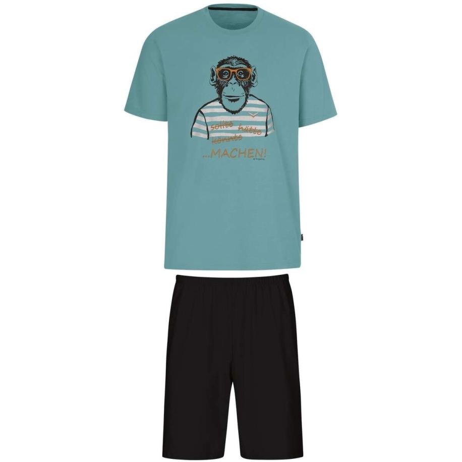 TRIGEMA pyjama turquoise, Bedrukt Blauw