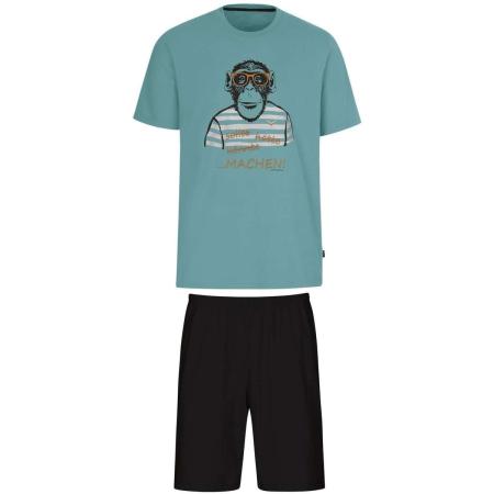TRIGEMA pyjama turquoise, Bedrukt