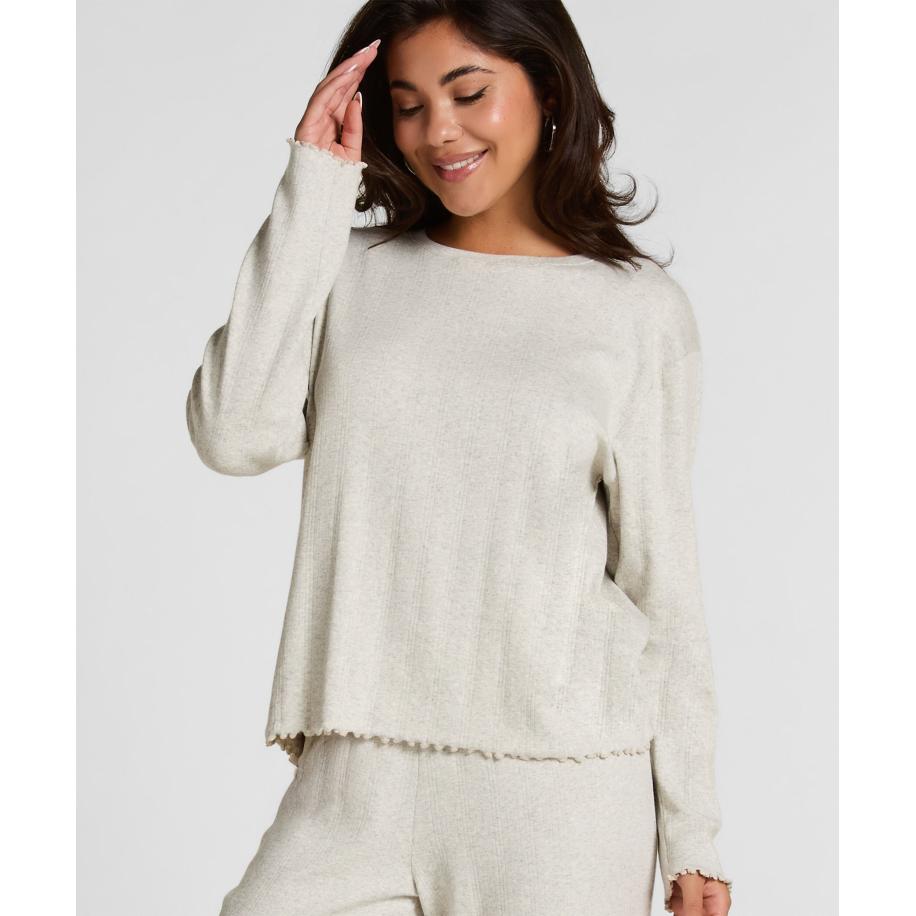 Hunkemöller Pyjama Top Loose Pointelle Grijs Grijs
