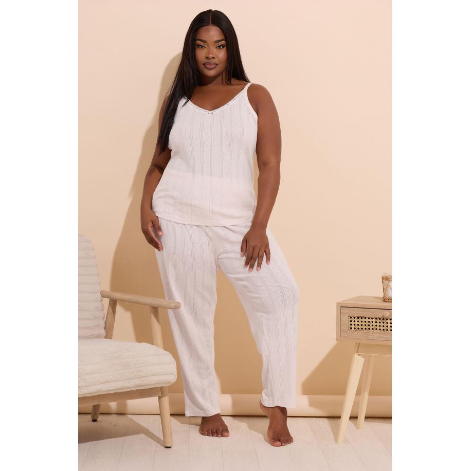 Yours Pyjamaset Met Pointelle Detail En Wijde Pijpen In Lichtroze Size 66-68 Roze