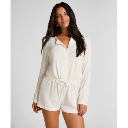 Hunkemöller Korte geribde jersey onesie Wit