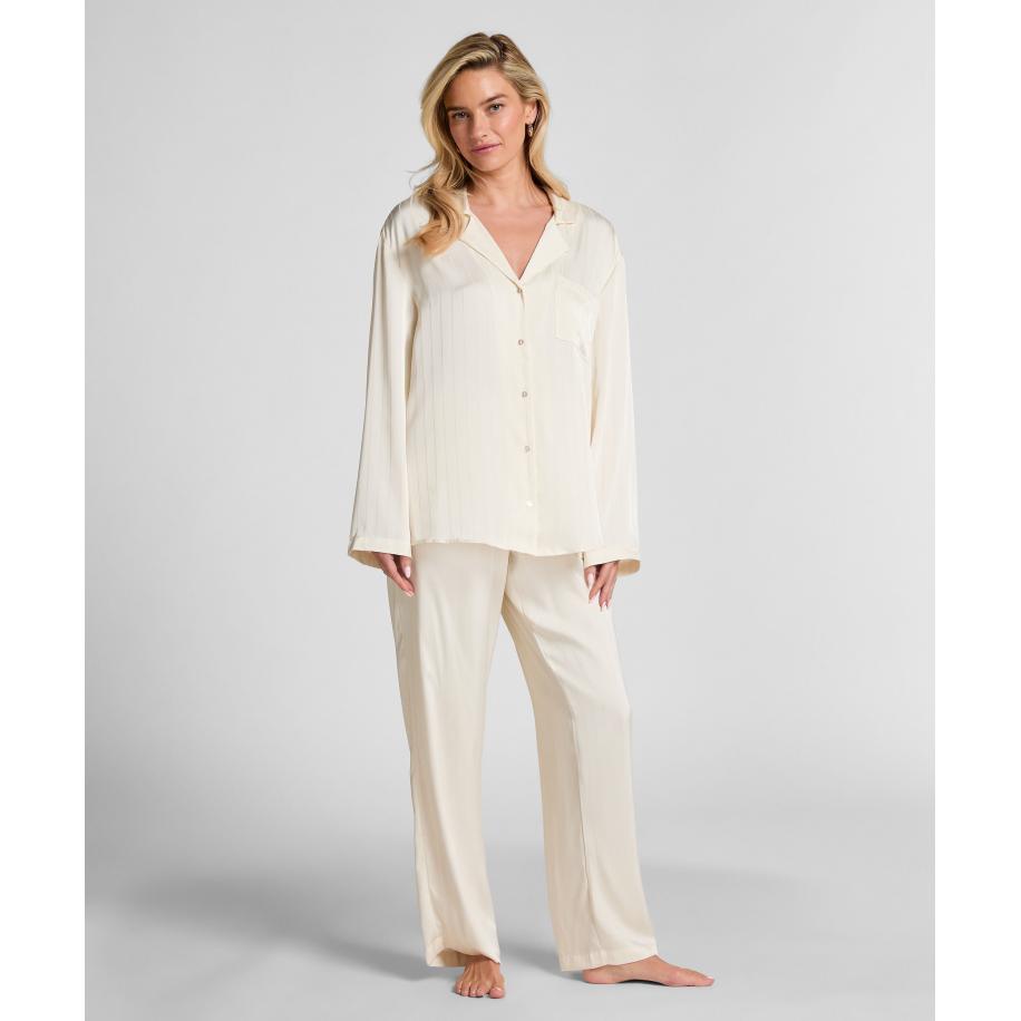 Hunkemöller Satijnen broek met krijtstreep Wit Wit