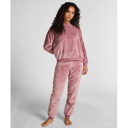Hunkemöller Fleece pyjamaset met hartmotief Paars