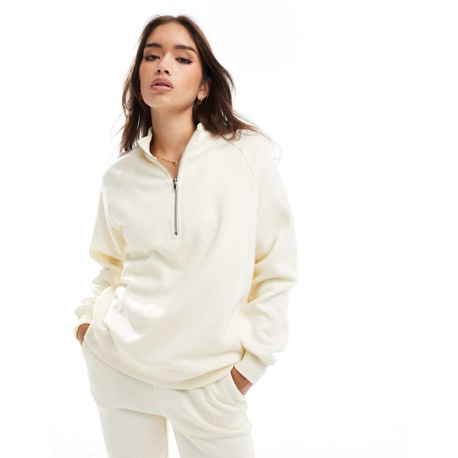 Pieces Sweater met halve rits in neutraal beige, deel van co-ord set Multicolor