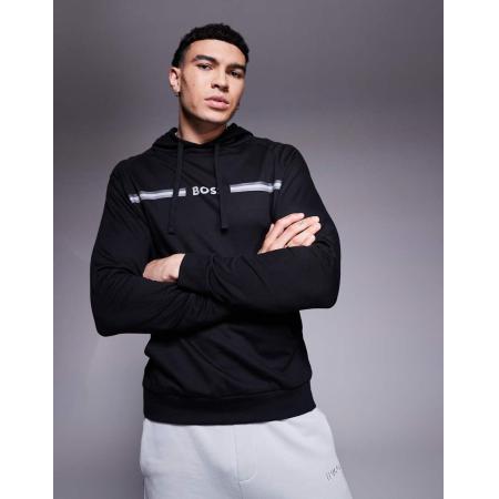 BOSS - Bodywear - Authentic - Regular-fit hoodie met streeplogo in zwart