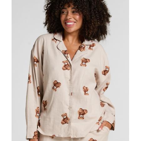 Hunkemöller Flanellen jasje van twill met beer Beige