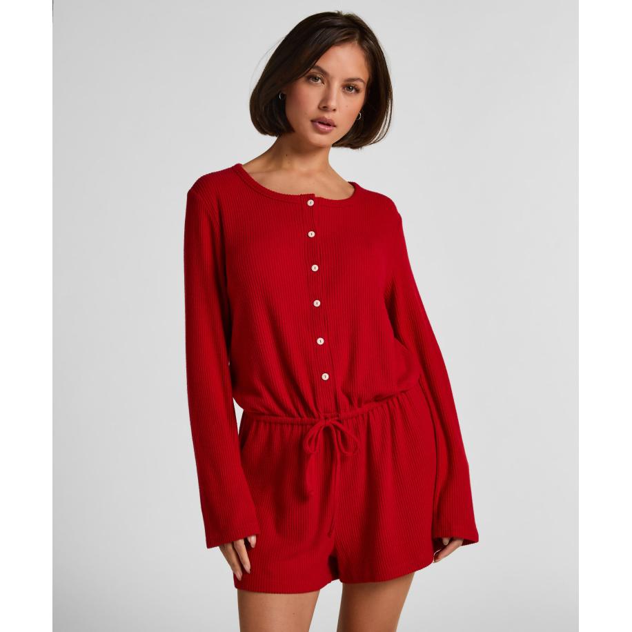 Hunkemöller Korte geribde jersey onesie Rood Rood