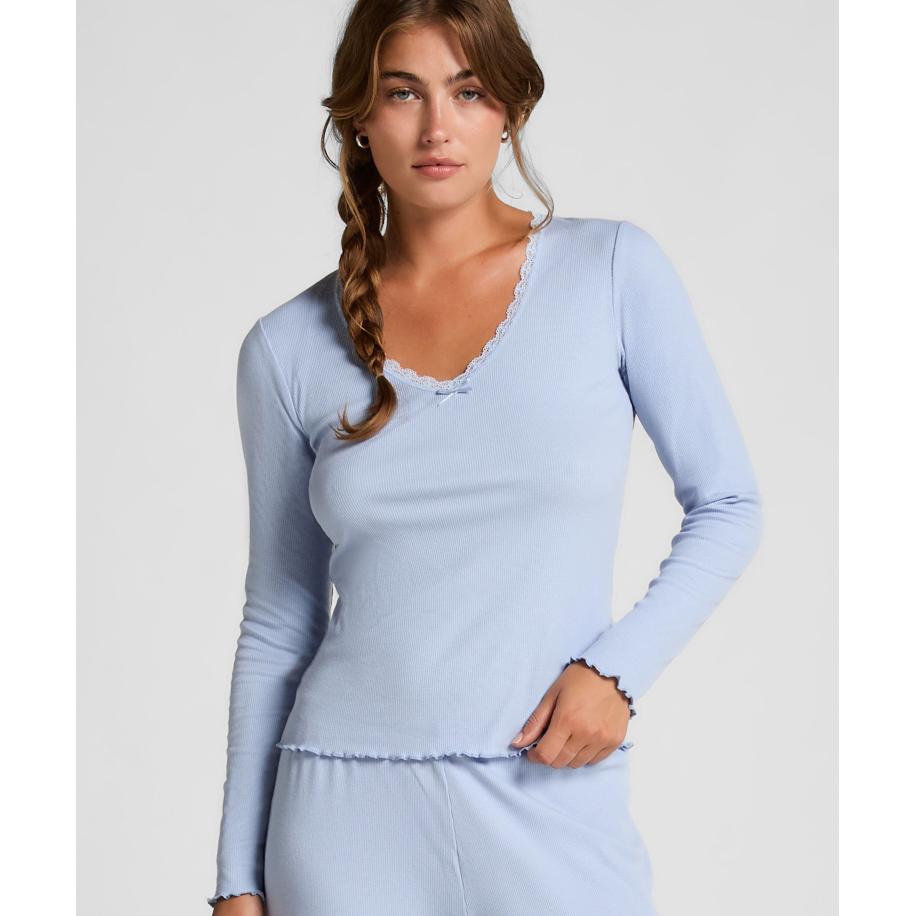 Hunkemöller Geribde jersey top Blauw Blauw