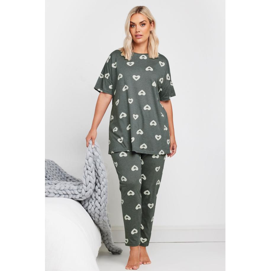 Yours Pyjamaset Van Katoenmix Met Hartontwerp In Grijs Size 66-68 Grijs