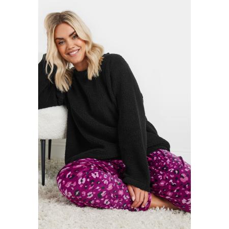 Yours Loungeset Van Borg Met Luipaardprint In Zwart/Paars Size 66-68