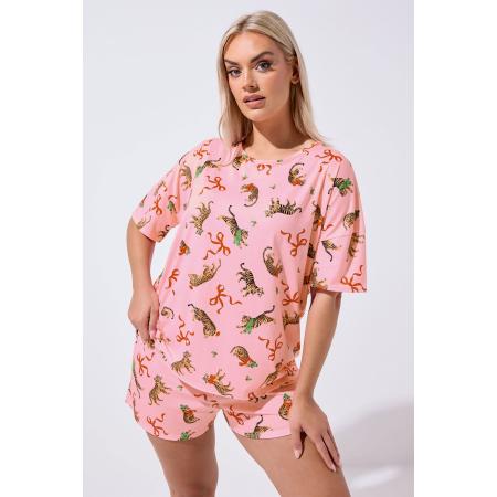 Limited Collection Curve Roze Pyjamaset Met Tijgerstrik En Kerstmotief Size 58-60