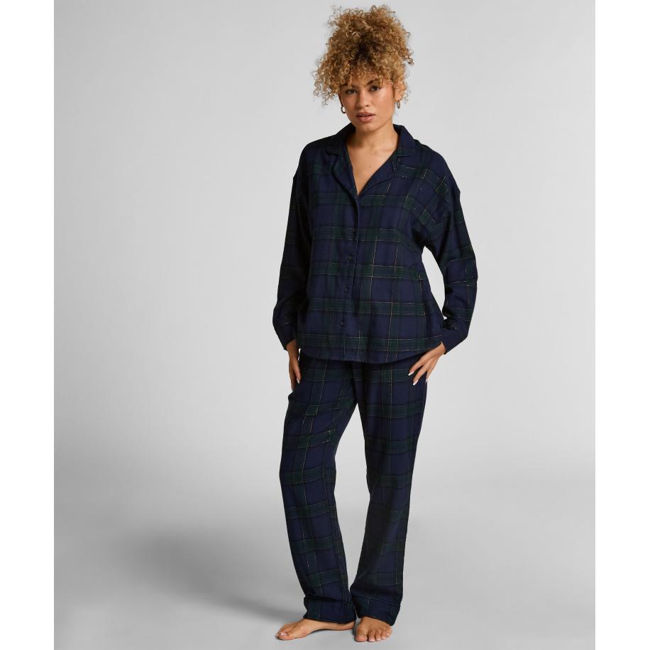 Hunkemöller Petite pyjamabroek Flanel Blauw Blauw