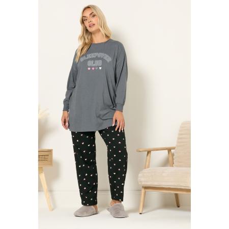 Yours Curve Grey 'Sleepover Club' Pyjamaset Met Wijde Pijpen Size 66-68