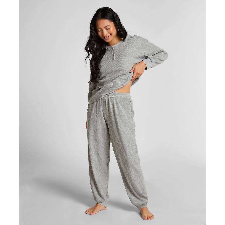 Hunkemöller Joggingbroek van wafelstof Grijs Grijs