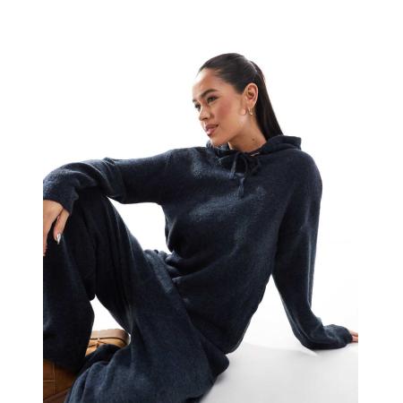 Pieces Gebreide behaaglijke hoodie in gemêleerd marineblauw, deel van co-ord set