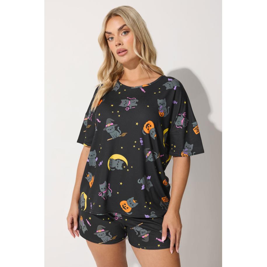 Limited Collection Curve Zwarte Halloween Print Korte Pyjamaset Size 58-60 Zwart