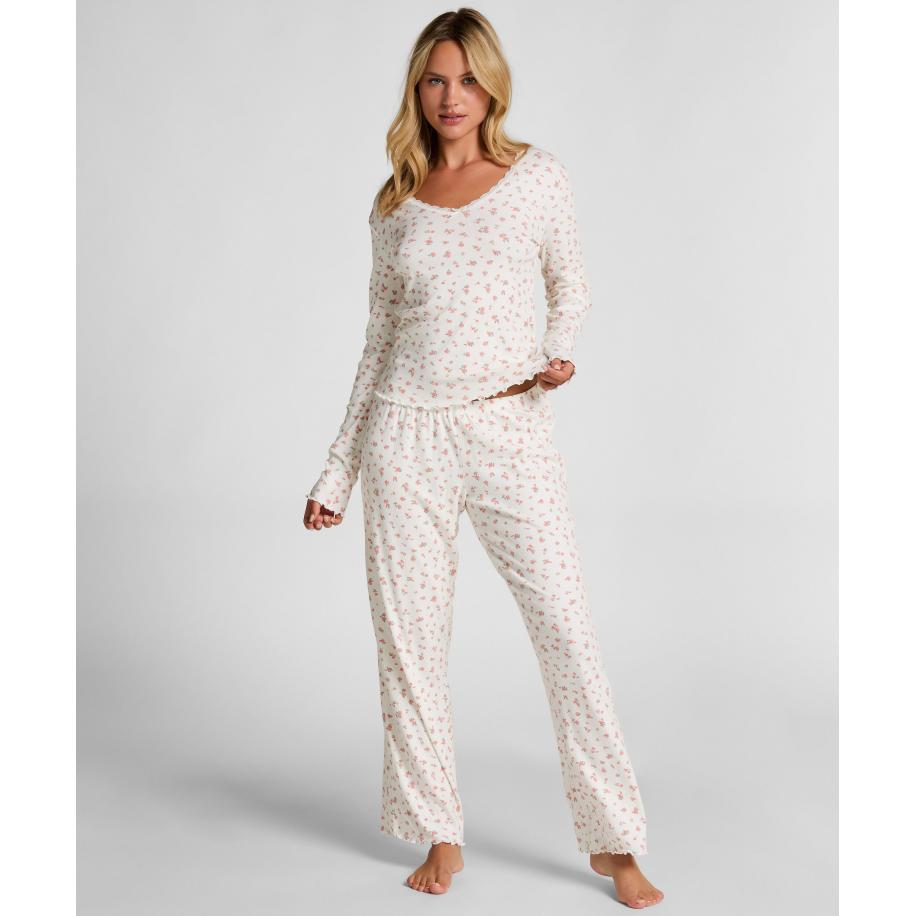 Hunkemöller Geribde pyjamabroek Wit Wit