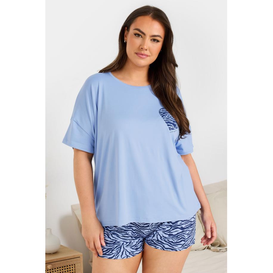 Yours Pyjamaset Met Hart En Zebraprint In Blauw Size 54-56 Blauw