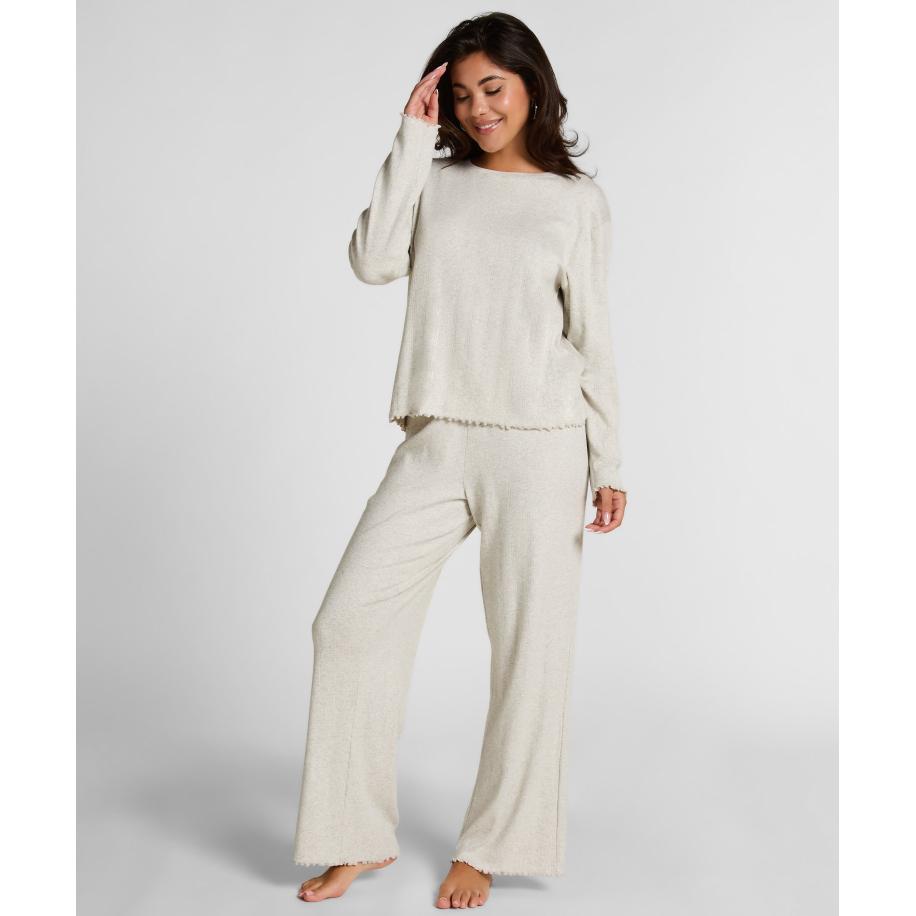 Hunkemöller Pyjamabroek Loose Pointelle Grijs Grijs