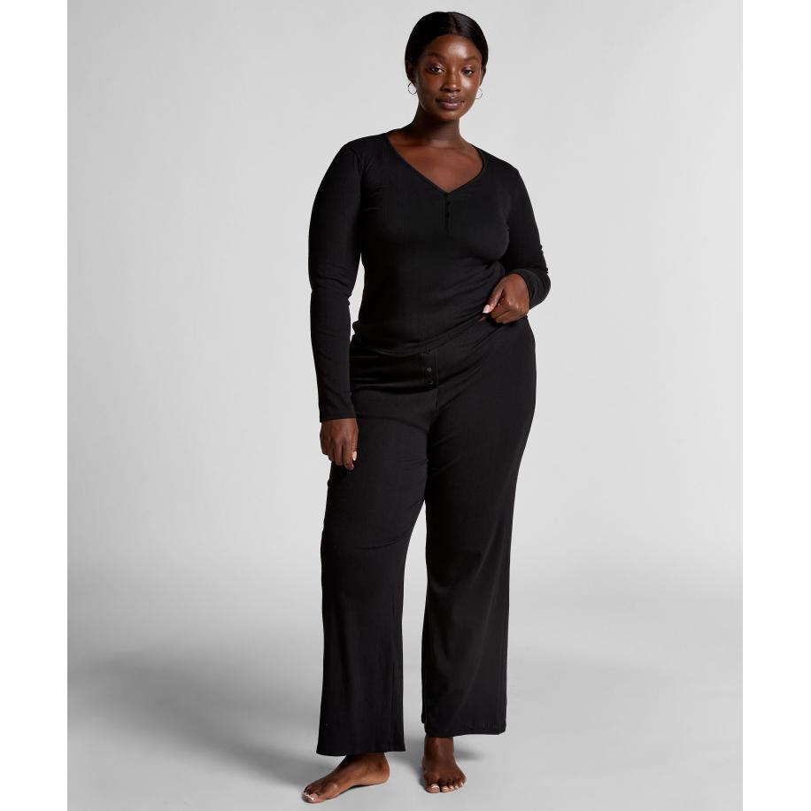 Hunkemöller Pyjama top Henley Zwart Zwart