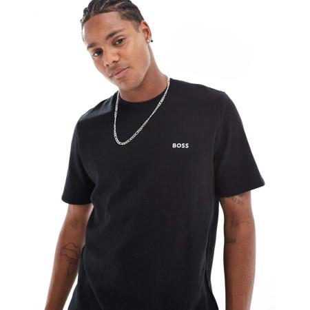 BOSS Bodywear - T-shirt met wafelstructuur in zwart, deel van co-ord set