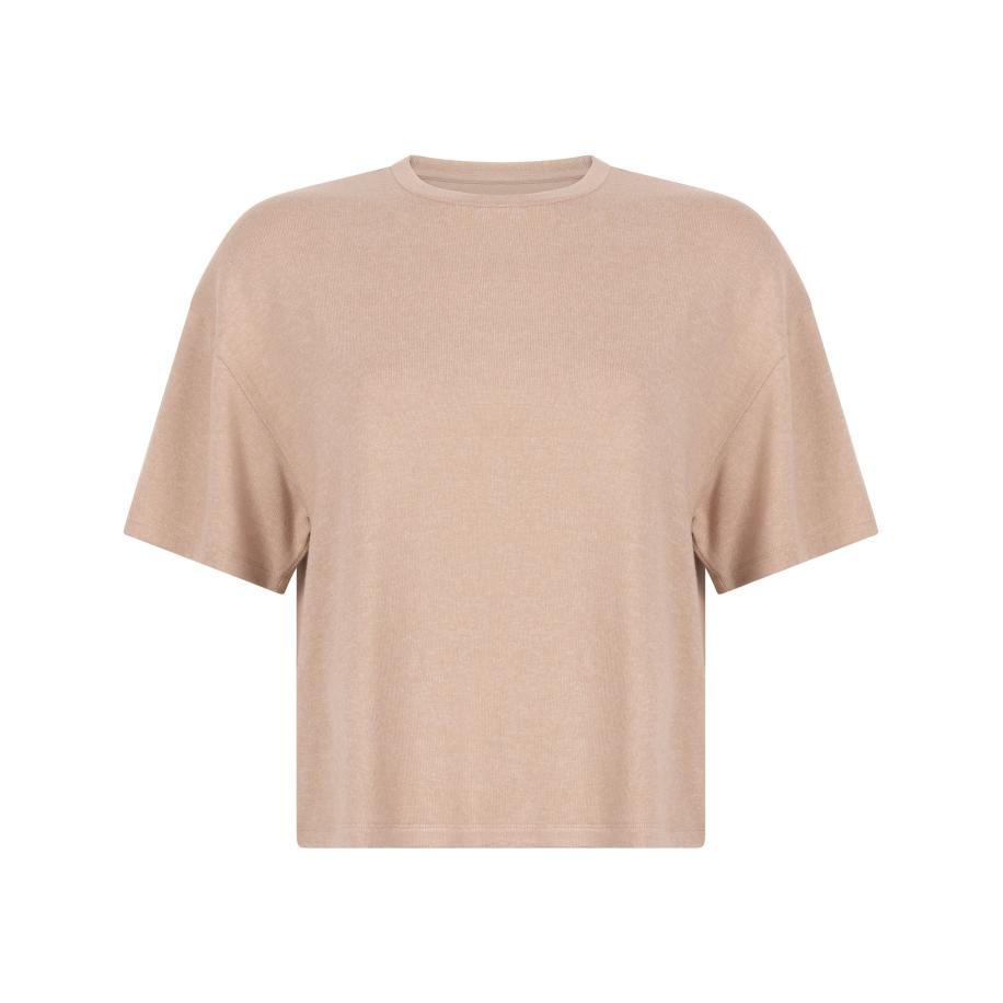 Hunkemöller Pyjamatop van geborstelde jersey Beige Bruin