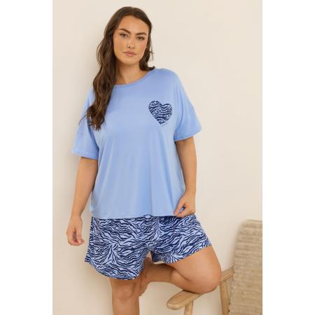 Yours Pyjamaset Met Hart En Zebraprint In Blauw Size 54-56