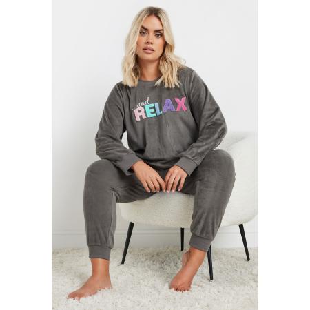 Yours Loungeset Met 'And Relax' Slogan In Grijs Size 66-68