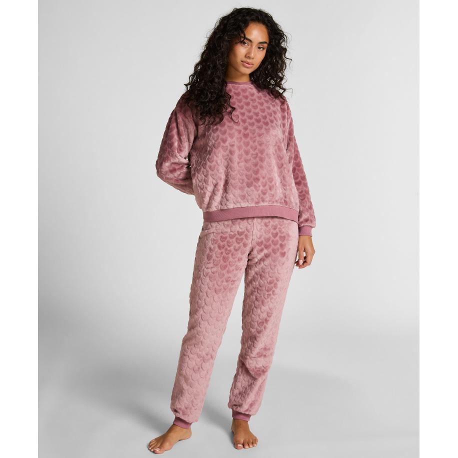 Hunkemöller Fleece pyjamaset met hartmotief Paars Paars