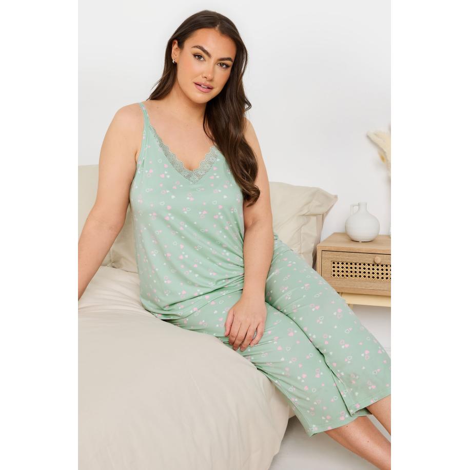 Yours Cropped Pyjamaset Met Hartjesprint In Saliegroen Size 66-68 Groen