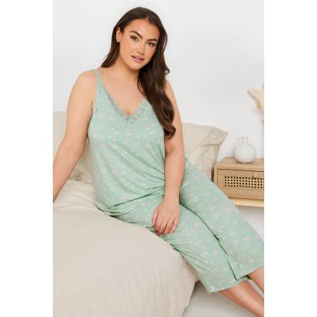 Yours Cropped Pyjamaset Met Hartjesprint In Saliegroen Size 66-68