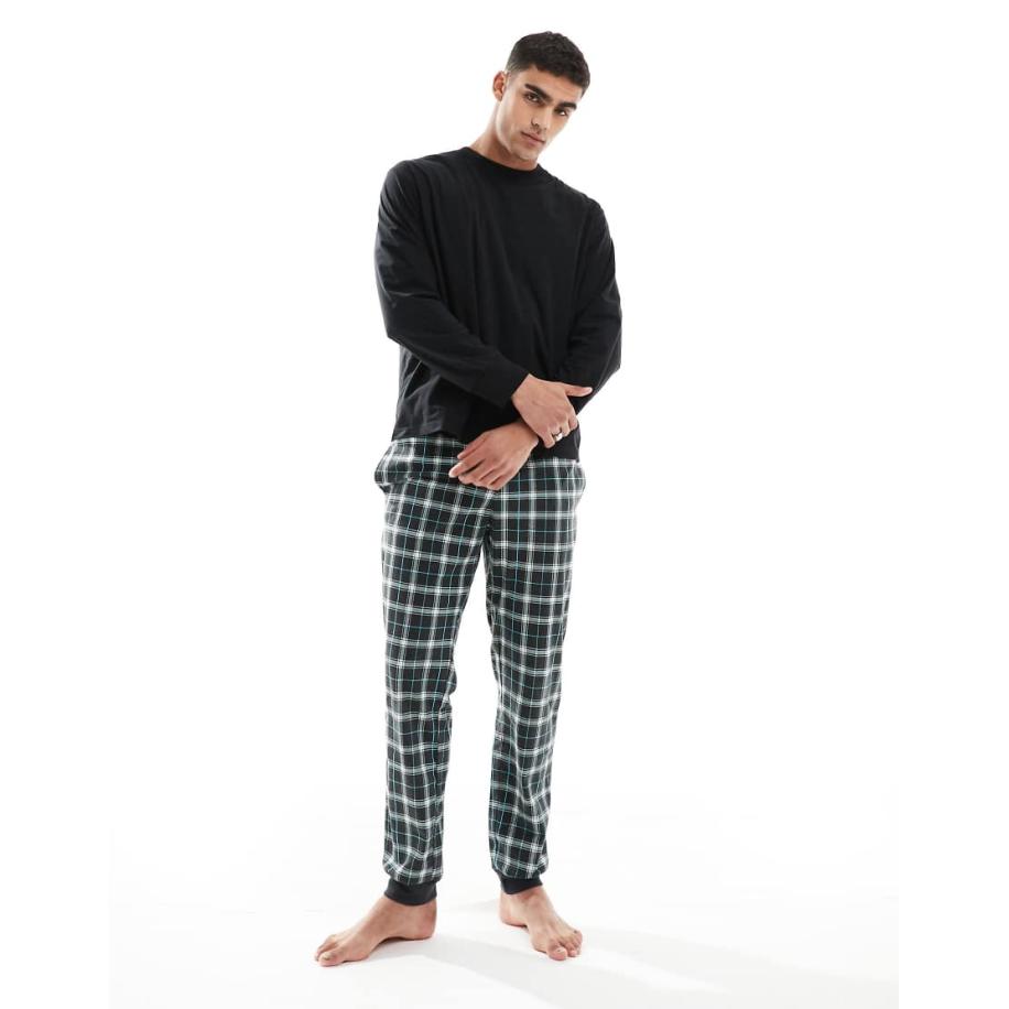 Jack & Jones - Pyjamaset met geruite print in zwart Zwart