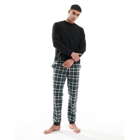 Jack & Jones - Pyjamaset met geruite print in zwart