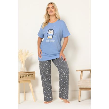 Yours Curve Blue 'Just Chillin' Pyjamaset Met Wijde Pijpen Size 66-68